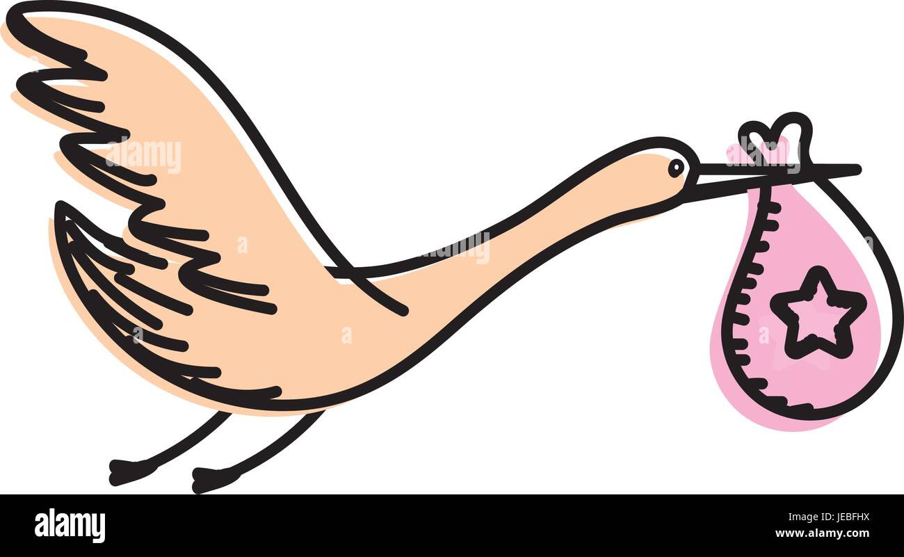 stork bird with baby in the bag Stock Vector Image & Art - Alamy