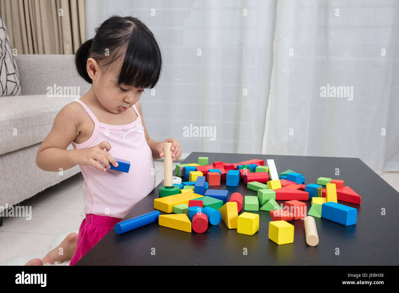 baby girl building blocks