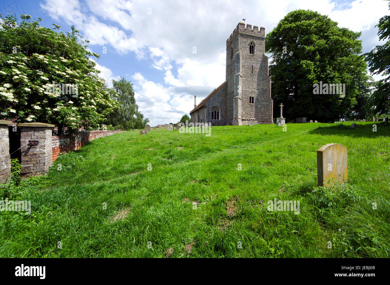 The Parish Church of St Andrews in the Essex village of Bulmer 4 miles west of Sudbury Dates from the 12th century with a 15th Century tower Stock Photo