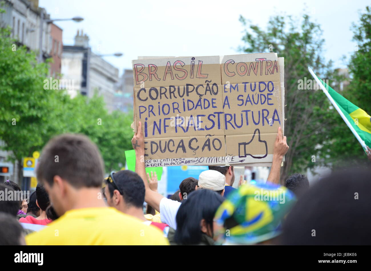 Handwritten Sign of Protest Against Corruption in Brazil Stock Photo
