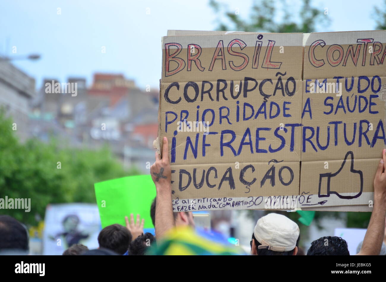 Handwritten Sign of Protest Against Corruption in Brazil Stock Photo