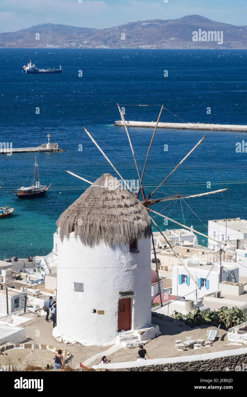 Traditional Windmill of Mykonos Stock Photo