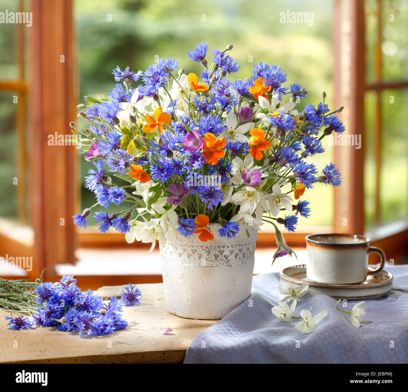 Bouquet of flowers with cornflowers. Stock Photo