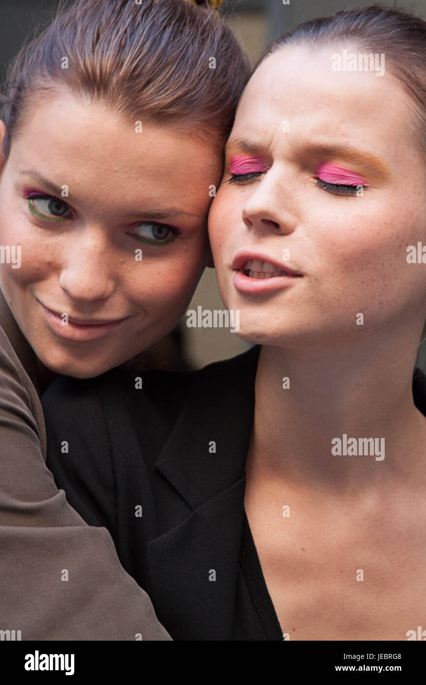 Fashion Models Laura Blokhina and Egle Tvirbutaite Stock Photo