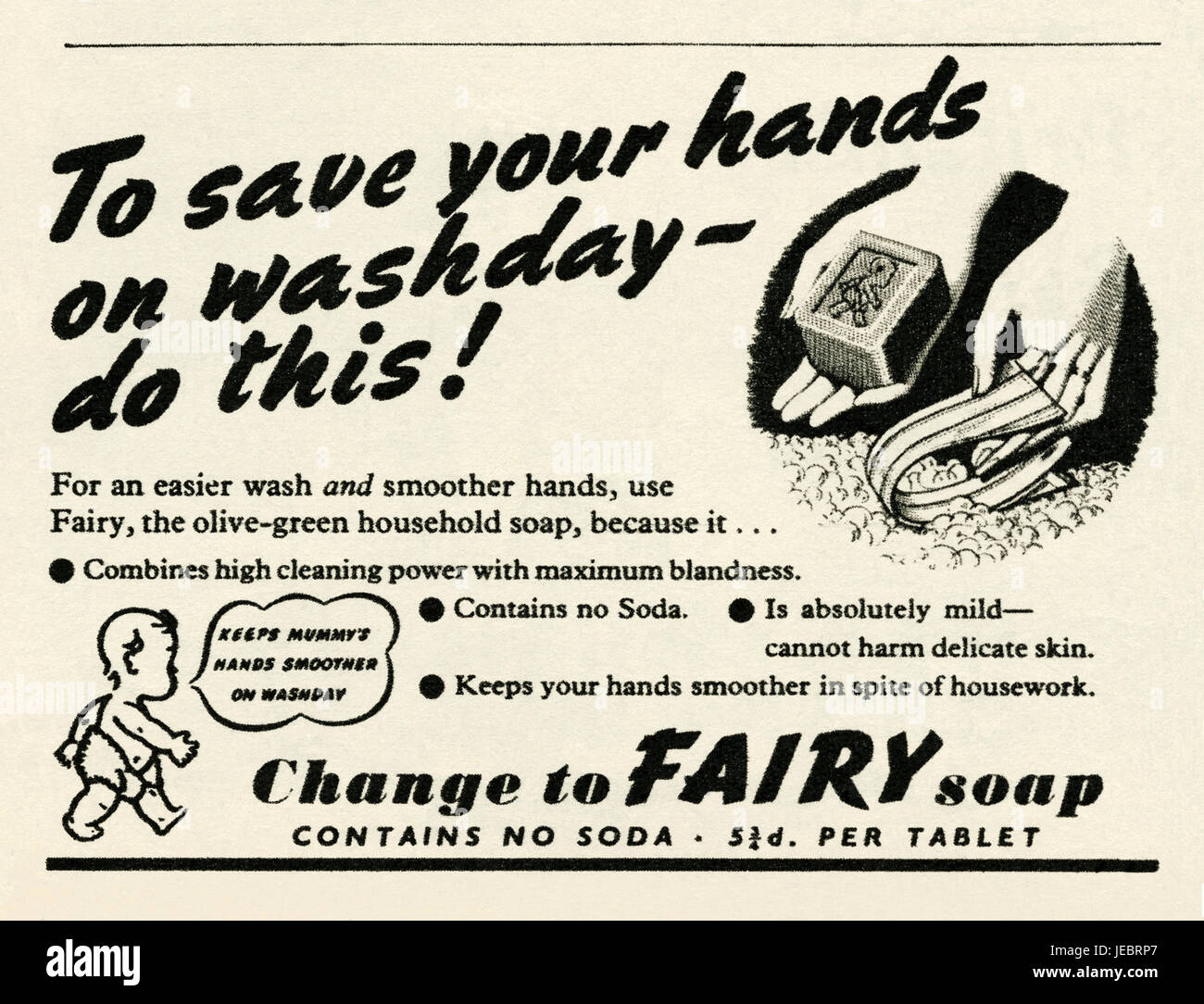An advert for a bar of Fairy soap - it appeared in a magazine published in  the UK in 1948. The illustration shows a detachable shirt collar being  washed Stock Photo - Alamy
