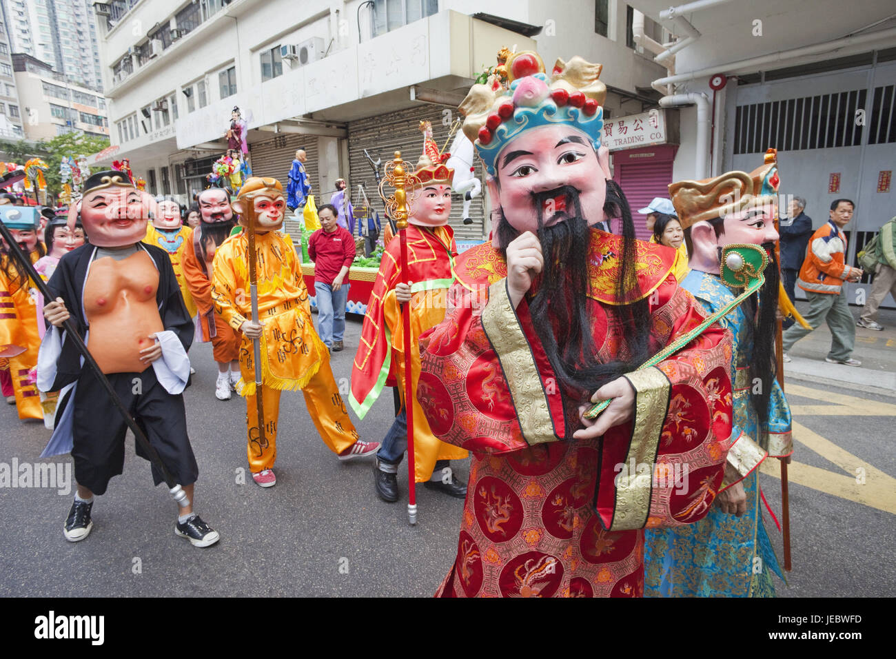 China, Hong Kong, street, save, doll, costume, tradition, festival, feast, culture, tourism, typically, crown, beard, person, masks, dresses up, Stock Photo