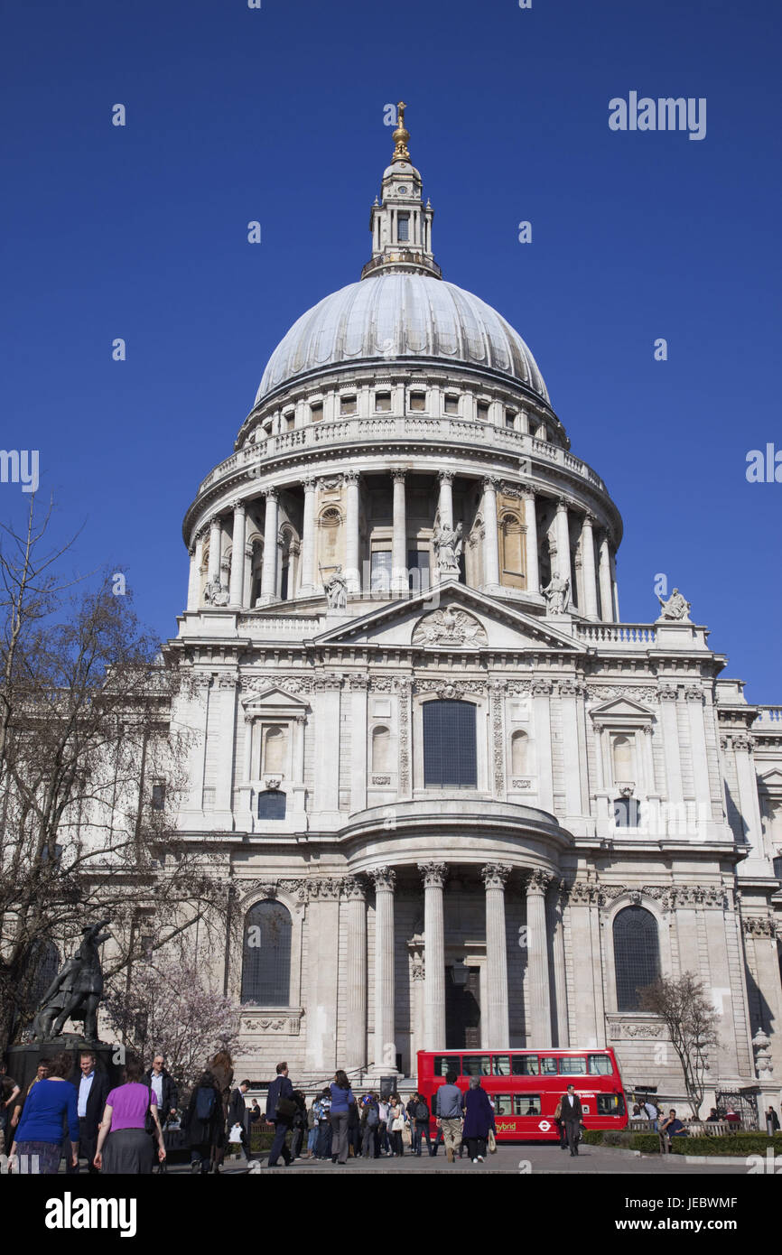 England, London, St. Paul's cathedral, outside, UK, GB, cathedral, church, building, new building, religion, faith, Christianity, architecture, dome, place of interest, tourism, person, tourist, sky, blue, Stock Photo
