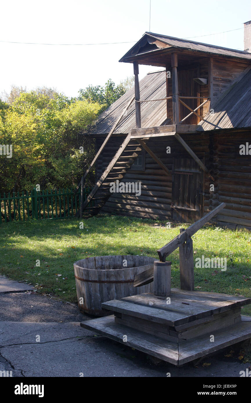 Russia, Uljanowsk, birthplace of Lenin, outside, wooden house, house, garden, water pump, birthplace, architecture, politics, Lenin, museum, place of interest, tourism, politician, Stock Photo