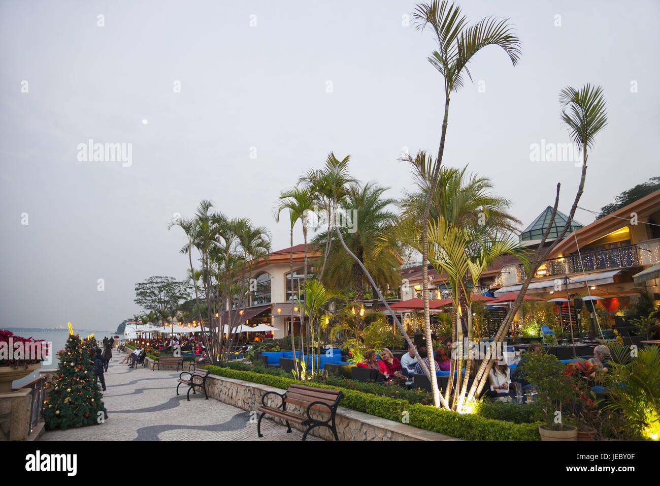 China, Hong Kong, Lantau Iceland, Discovery Bay, restaurant, dusk, Stock Photo