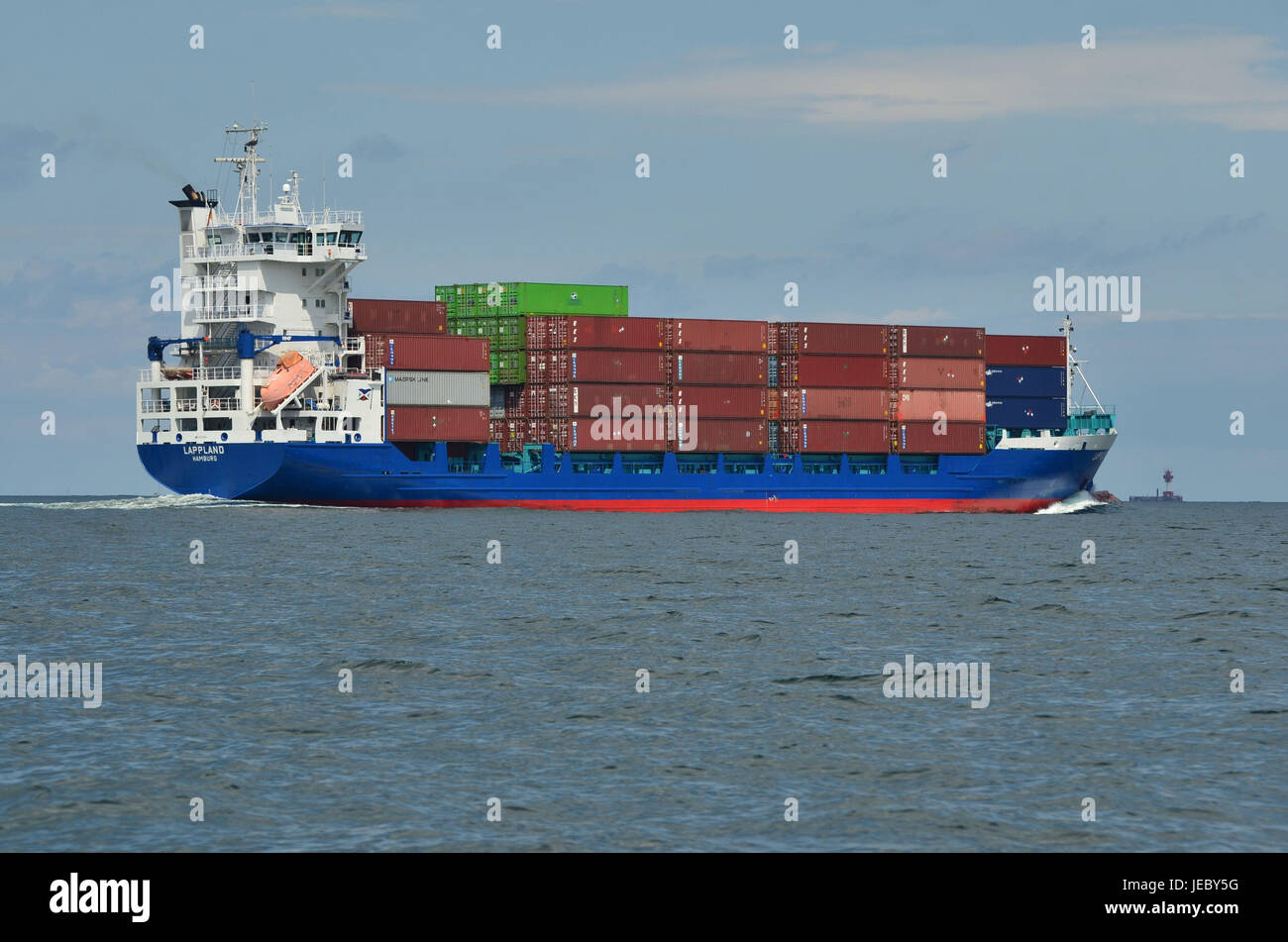Navigation, freighter, container ship Stock Photo Alamy