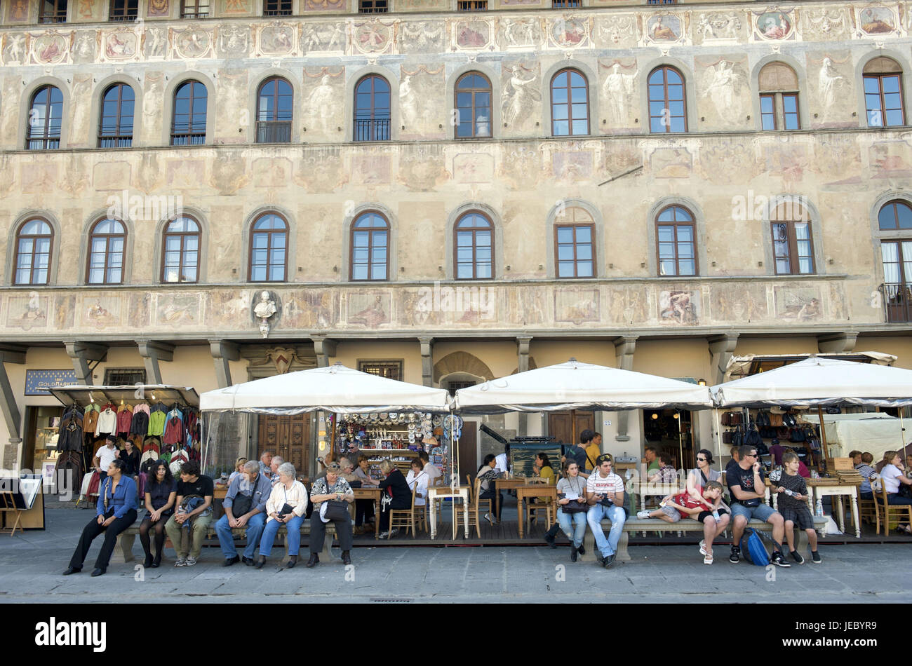 Italy, Tuscany, Florence, Palazzo degli Antellesi, Piazza Santa Croce with street cafe, Stock Photo