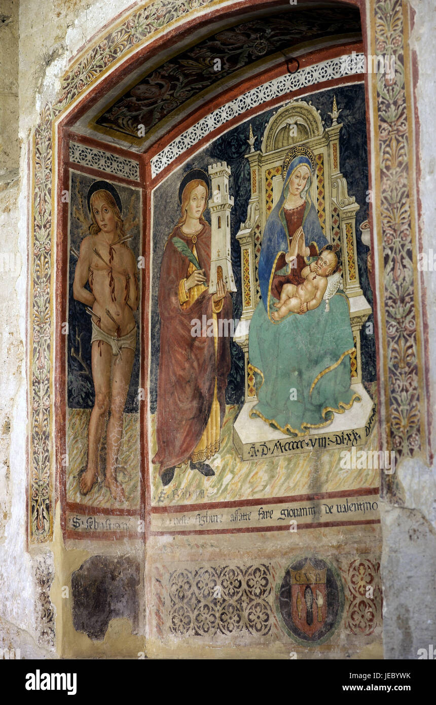 Italy, Tuscany, La Maremma, Sovana, church Santa Maria, frescoes, medium close-up, Stock Photo