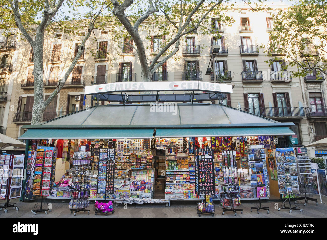 Spain, Barcelona, Ramblas, souvenir shop, newsstand Stock Photo Alamy