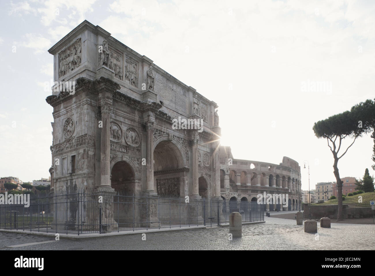 Italy, Rome, Konstantinsbogen and Coliseum, Stock Photo