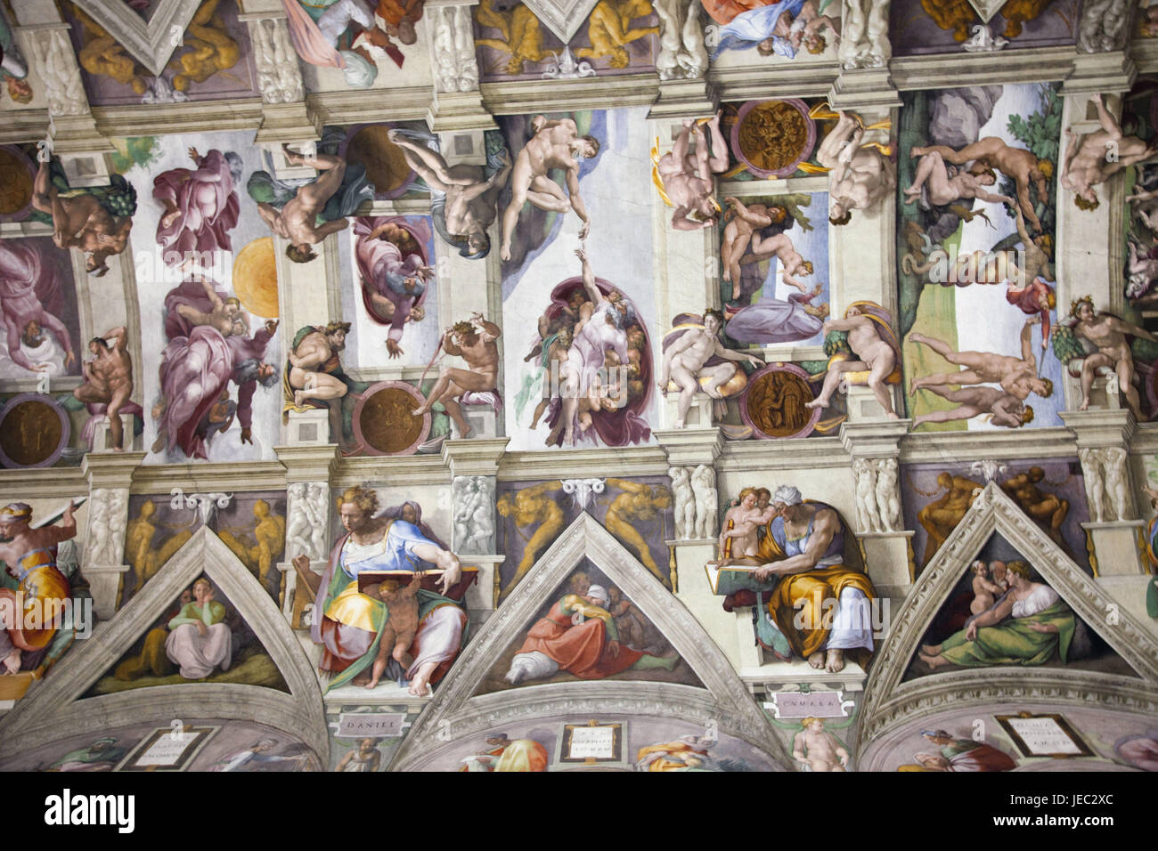 Italy, Rome, Vatican, Vatican broad museums, Sistine band, Michelangelo frescoes, representation, 'The creation of the world' and 'The Fall of Man', Stock Photo