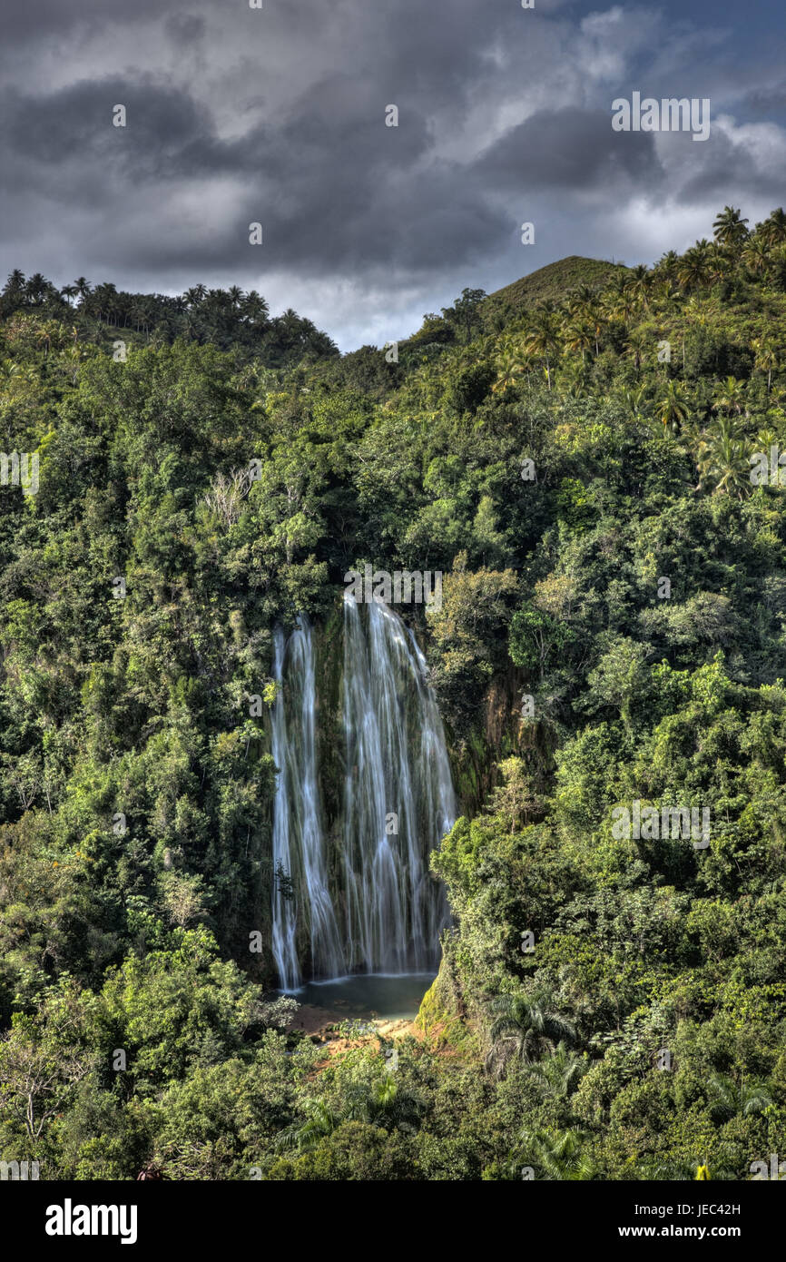 Waterfall Cascada el Limon, Reading Terrenas, peninsula Samana, the Dominican Republic, Stock Photo