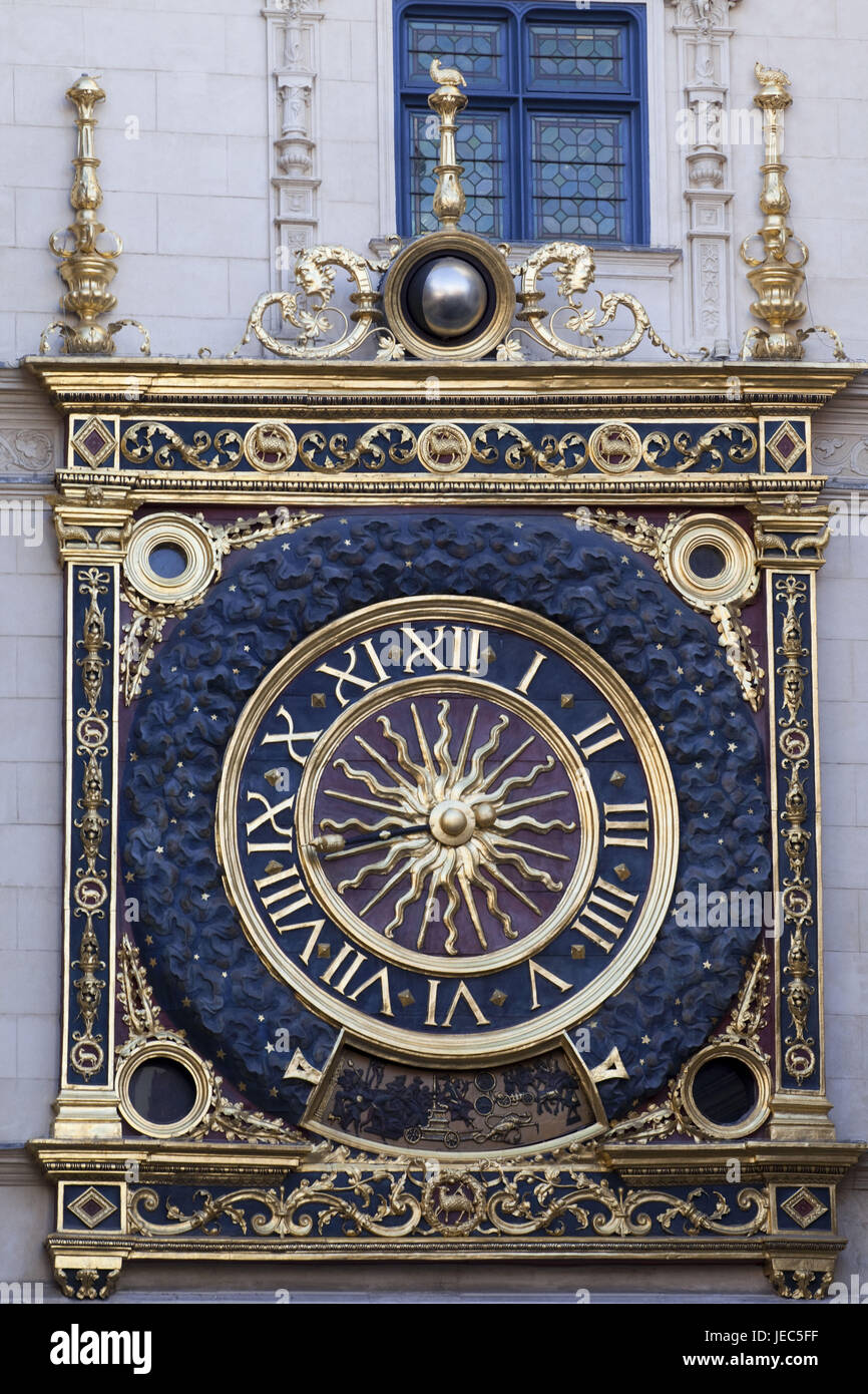 France, Normandy, Rouen, Le gross Horloge, The big clock, Stock Photo