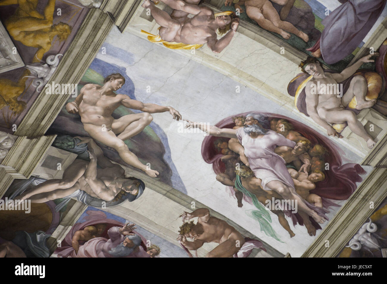 Italy, Rome, Vatican, Vatican broad museums, Sistine band, Michelangelo frescoes, The creation of Adam, Stock Photo