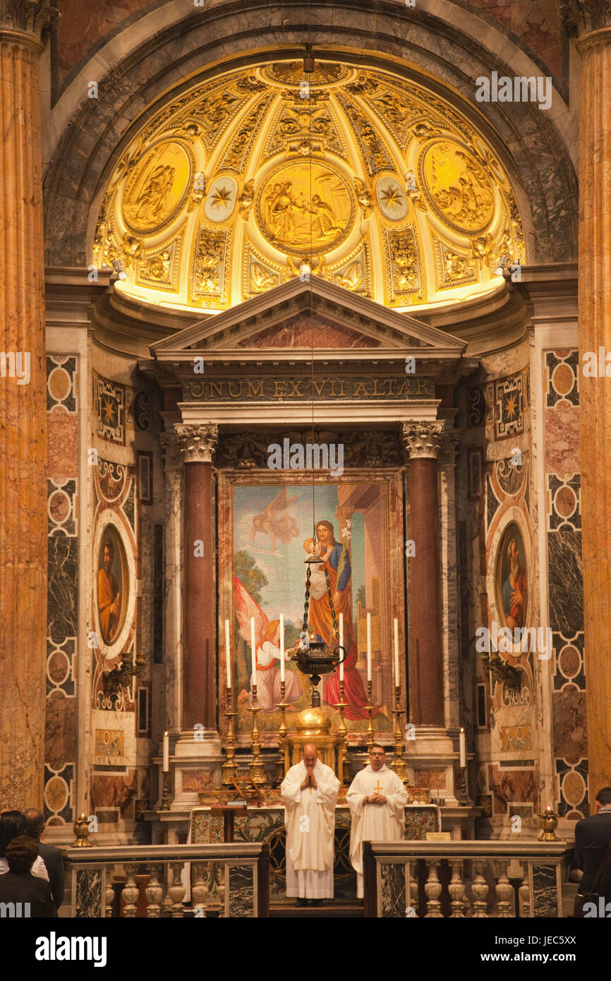 Italy, Rome, Vatican, Peter's cathedral, inside, priest, mass, Stock Photo
