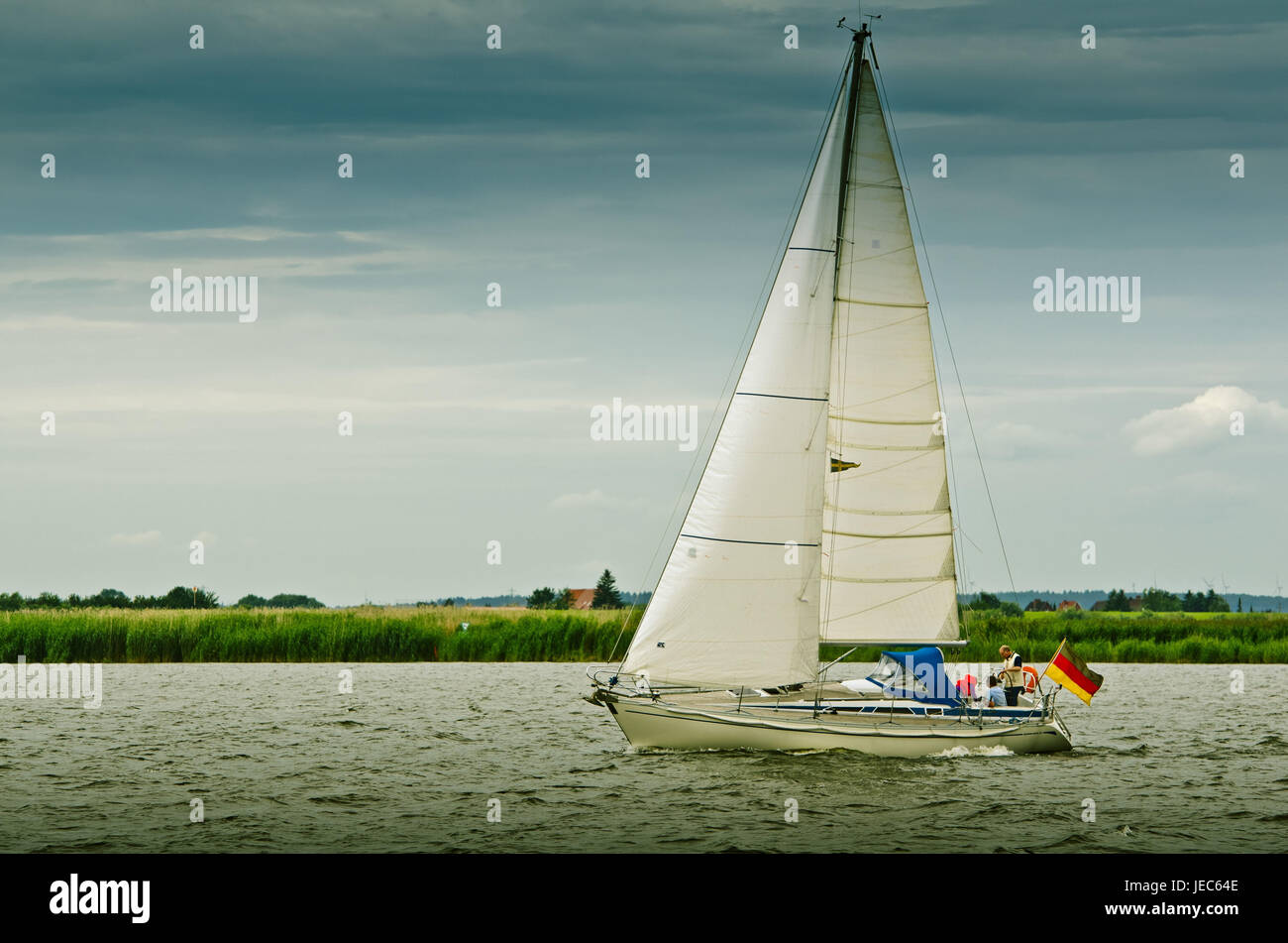 Germany, Hamburg, the Elbe, container ship, sailboats, Stock Photo