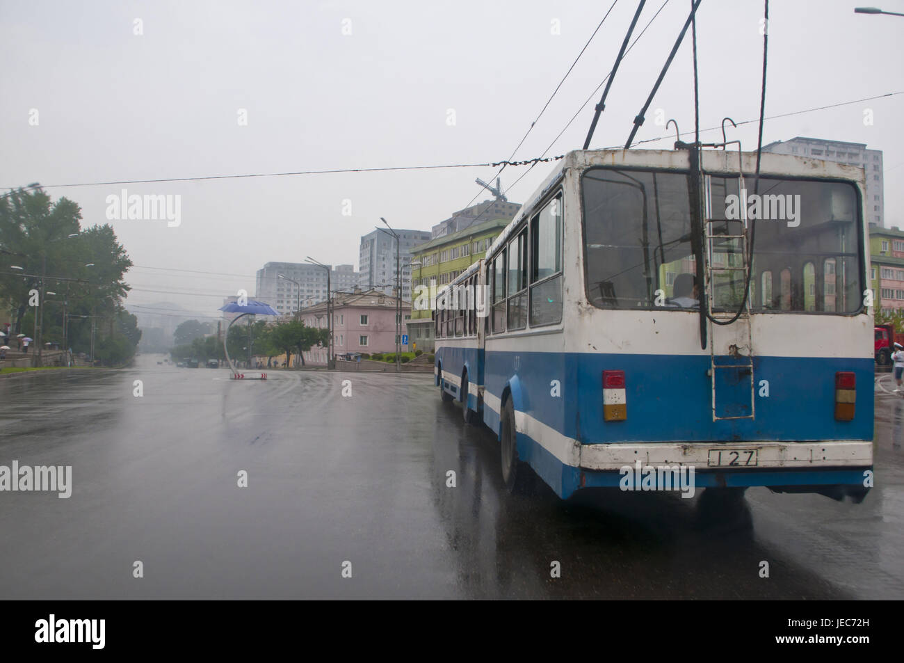 Public short-distance traffic as an electrified bus, Pjongjang, Stock Photo