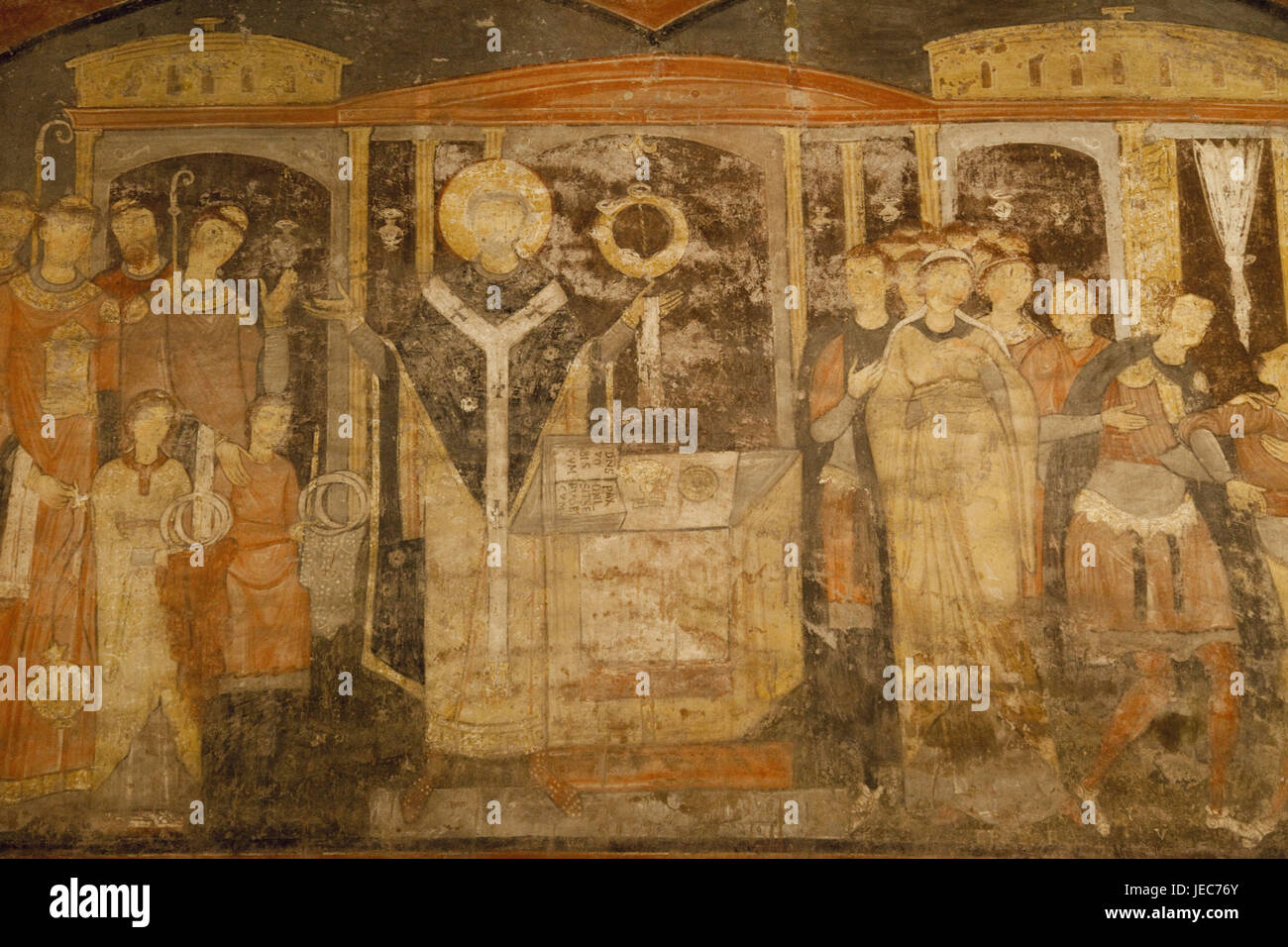 Italy, Rome, basilica San Clemente, frescoes from the 9th century, representation of the life of Christ, Stock Photo