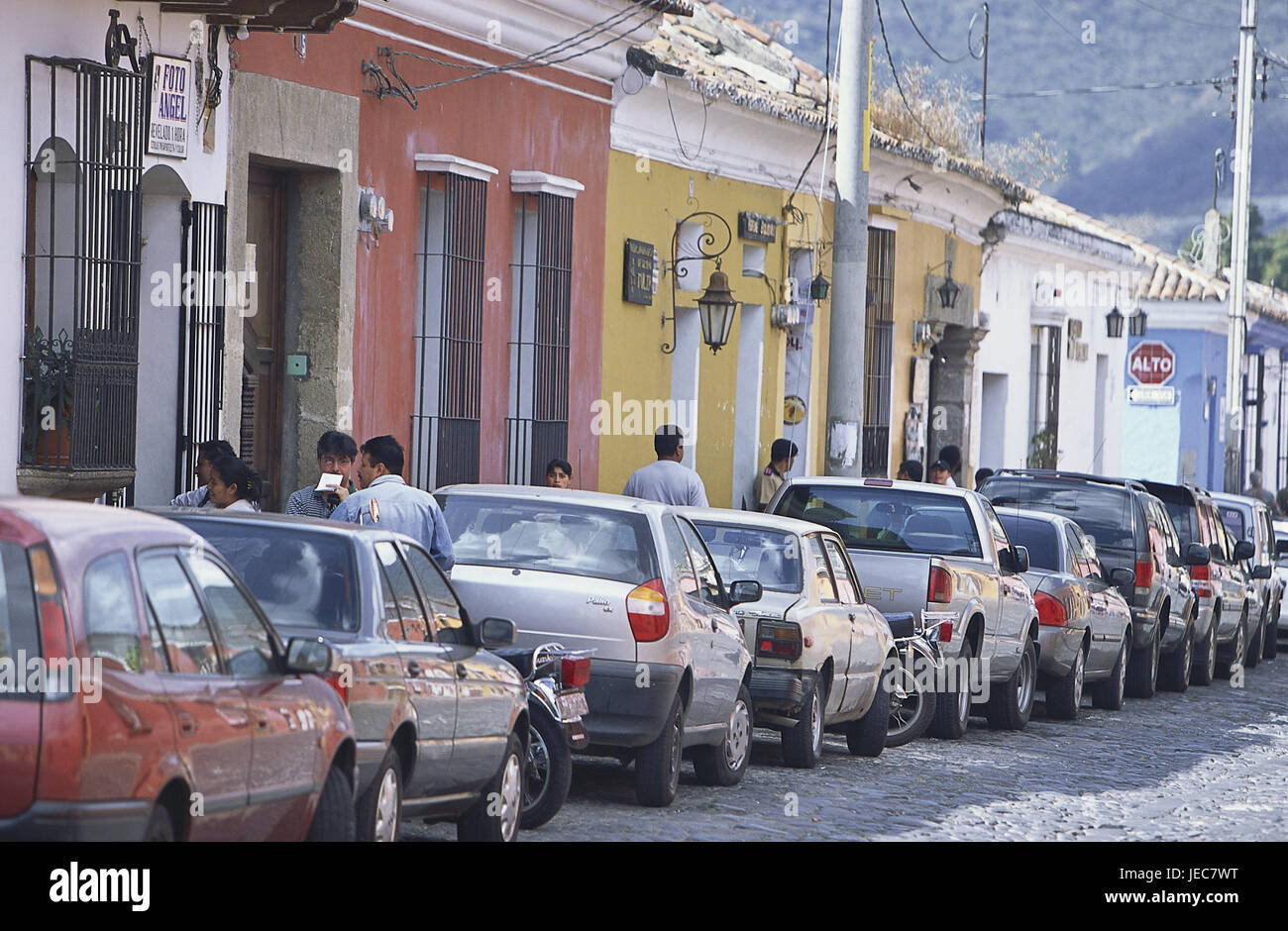 Guatemala, Antigua Guatemala, Old Town, terrace, cars, park, Central America, Latin America