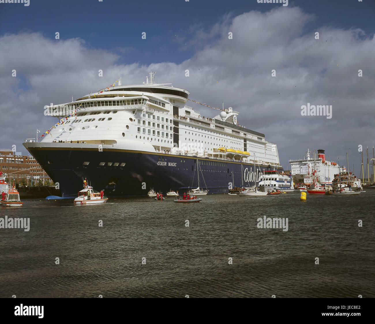 Germany, Schleswig - Holstein, Kiel, harbour, passenger liners, boats, North Germany, the Baltic Sea, harbour basin, cruise ships, ships, icon, navigation, navigation, vacation, cruise, Stock Photo