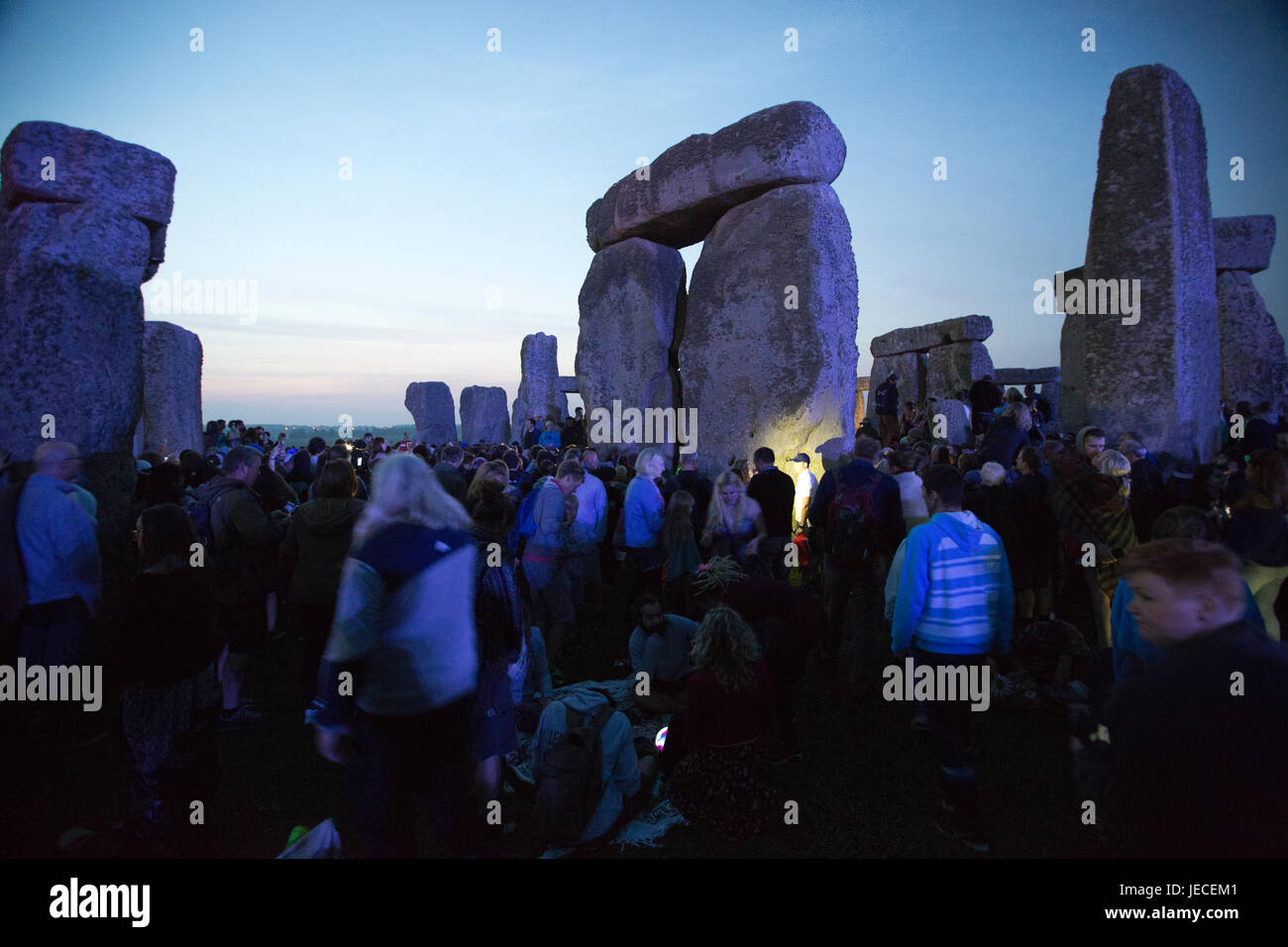 Stonehenge, ancient prehistoric site, place of worship and celebration at the time of Summer Solstice, Wiltshire, England, United Kingdom Stock Photo