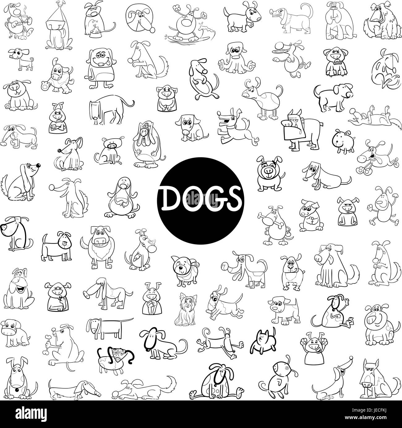 Black and White Cartoon Illustration of Dogs Pet Animal Characters Big ...