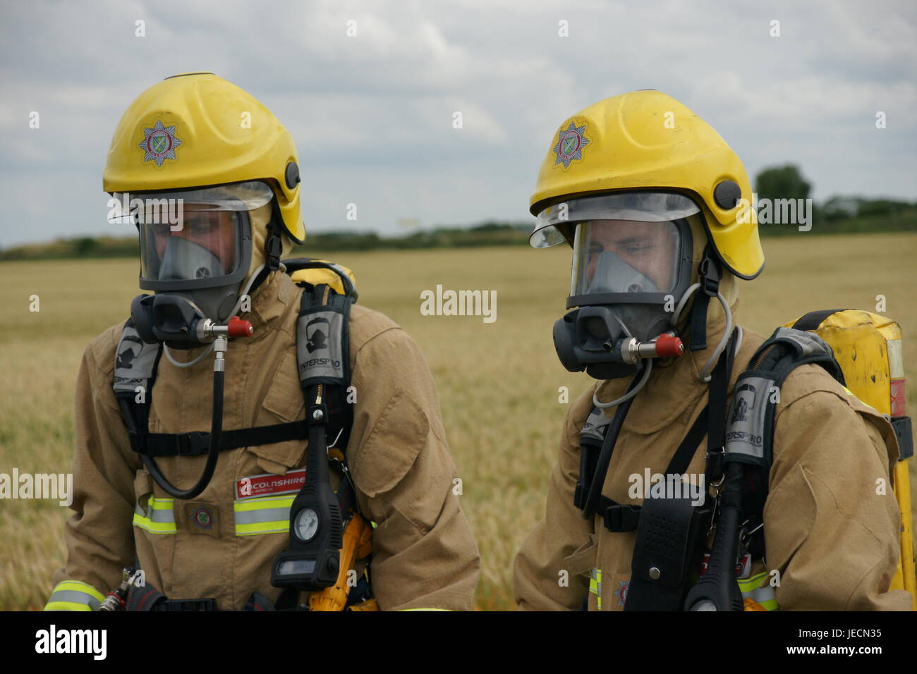 fire fighters at incident Stock Photo