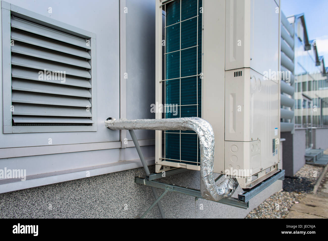 Air conditioning equipment atop a modern building Stock Photo Alamy