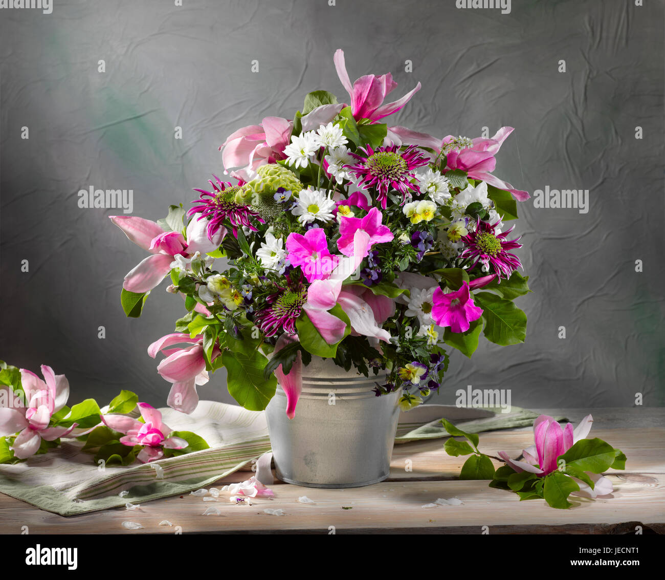 Bouquet of flowers with magnolias. Stock Photo