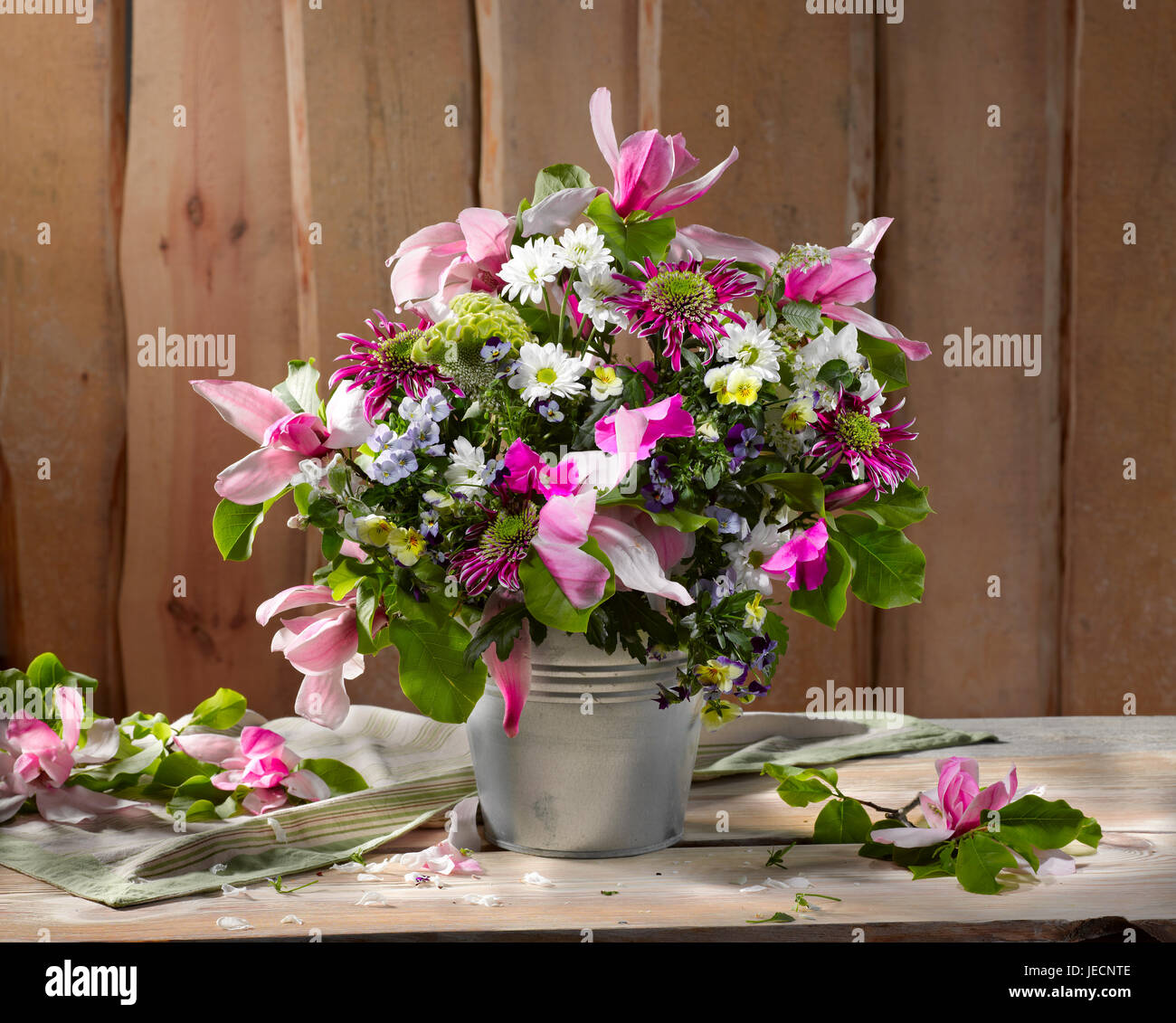 Bouquet of flowers with magnolias. Stock Photo