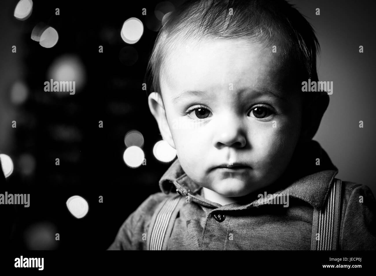 Baby boy portrait in black and white at six months old Stock Photo