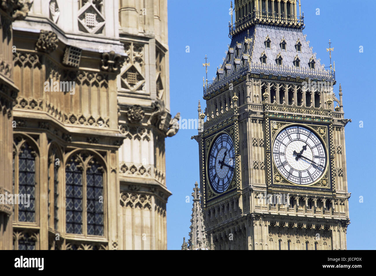 Great Britain, England, London, Houses of Parliament, Westminster, Big Ben, detail, England, capital, building, structure, architecture, new Gothic, parliament building, government building, landmark, place of interest, destination, tourism, UNESCO-world cultural heritage, Stock Photo