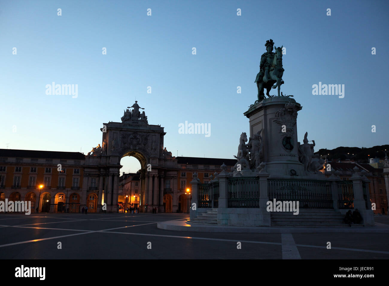 Portugal, Lisbon, city centre, square, Praca Th Comercio, dusk, Stock Photo