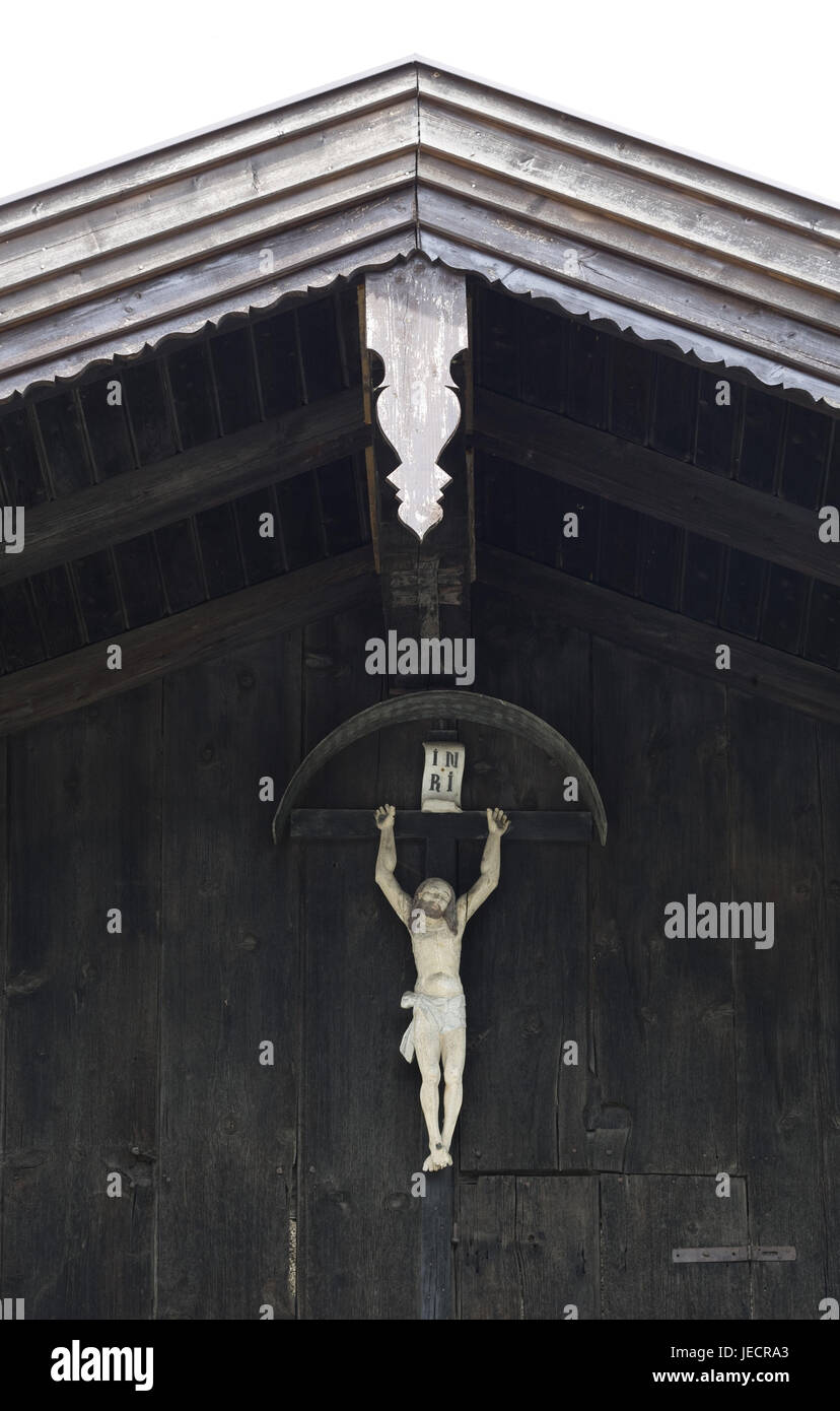 Austria, Salzburg, level region, matt lake, Jesus Christ in wooden barn, Stock Photo