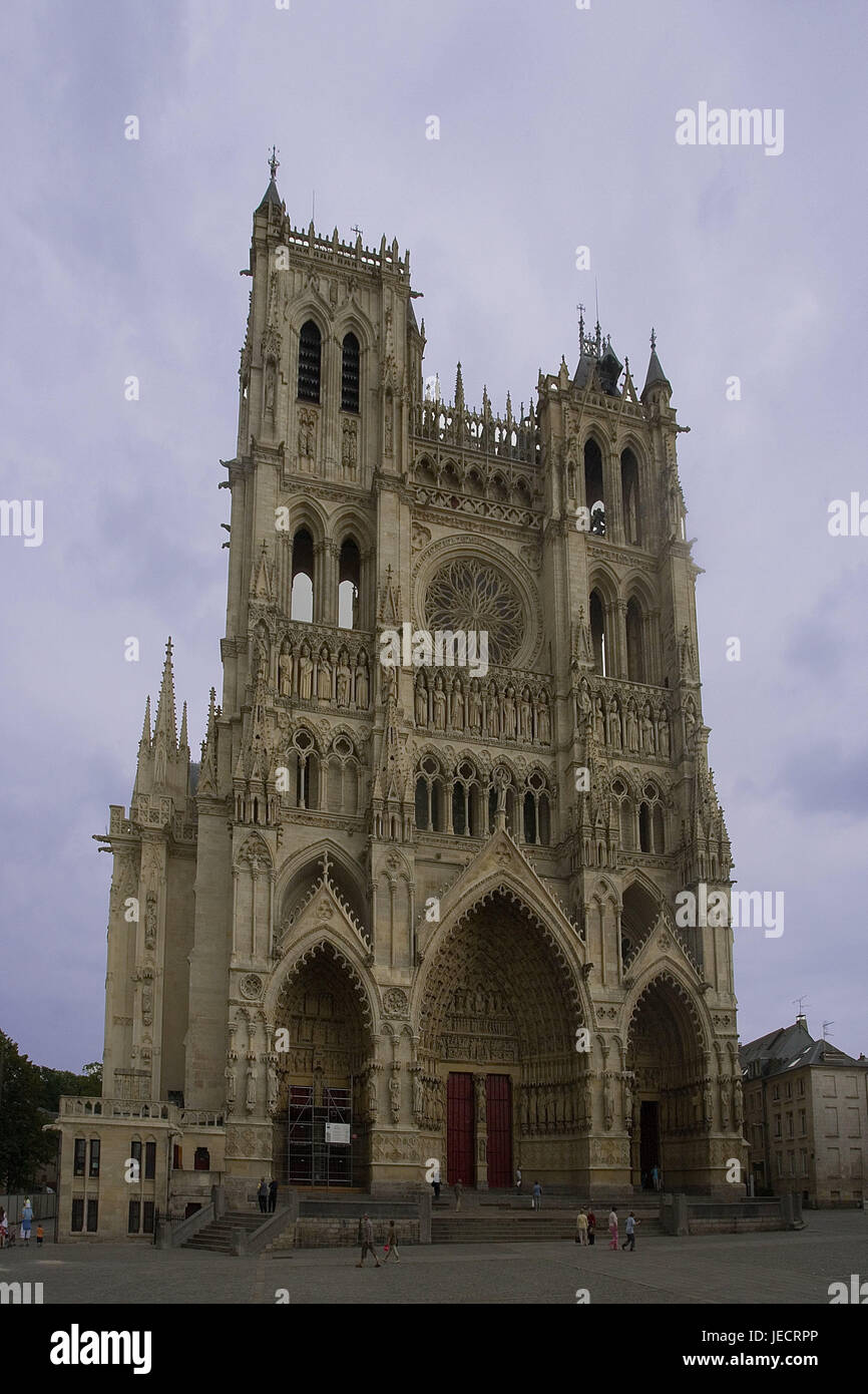 France, Picardy, Amiens, cathedral Notre lady, in 1220-1288, Northern France, basilica, church, structure, architecture, place of interest, landmark, UNESCO-world cultural heritage, icon, faith, religion, Christianity, spirituality, Stock Photo