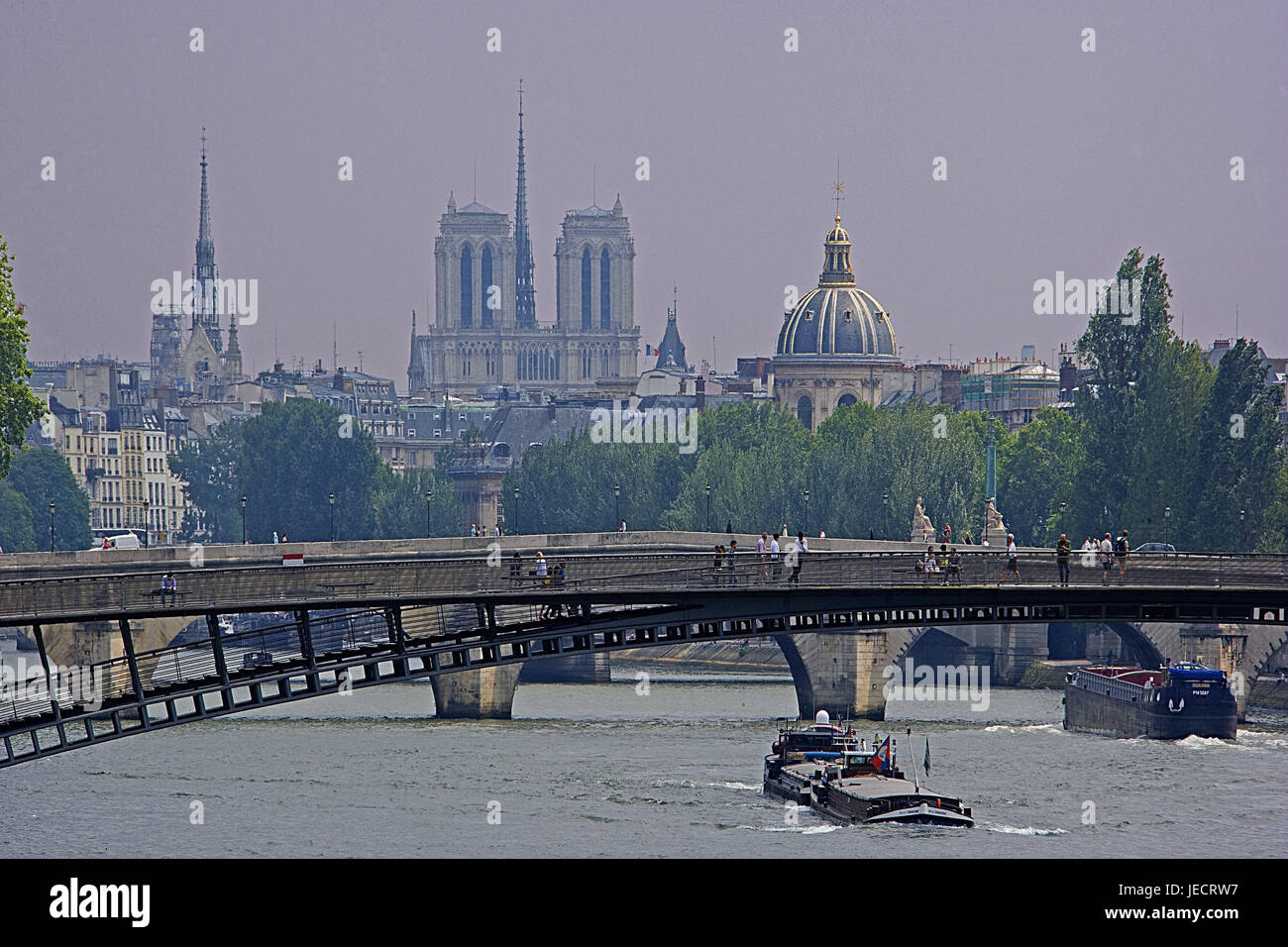 France, Paris, town view, cathedral Notre lady, his, ships, capital, church, structure, Gothic, sacred construction, Notre lady's cathedral, place of interest, landmark, river, boat, ship, riverboat journey, navigation, tourist, sightseeing, destination, tourism, city travel, Stock Photo