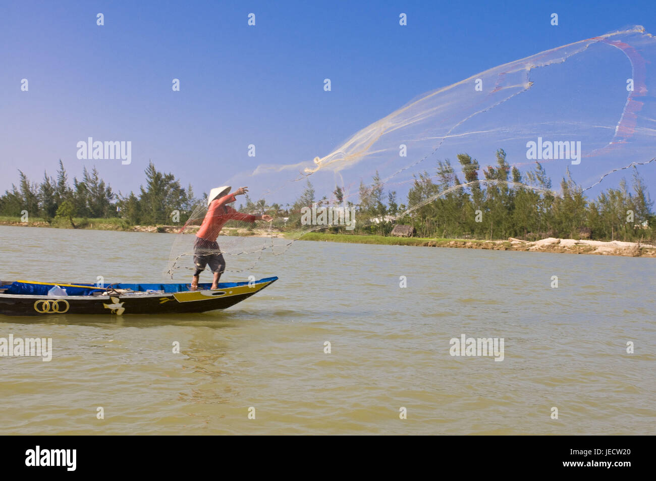 Fishermen, boat, network unload, Hoi In, Vietnam, Stock Photo
