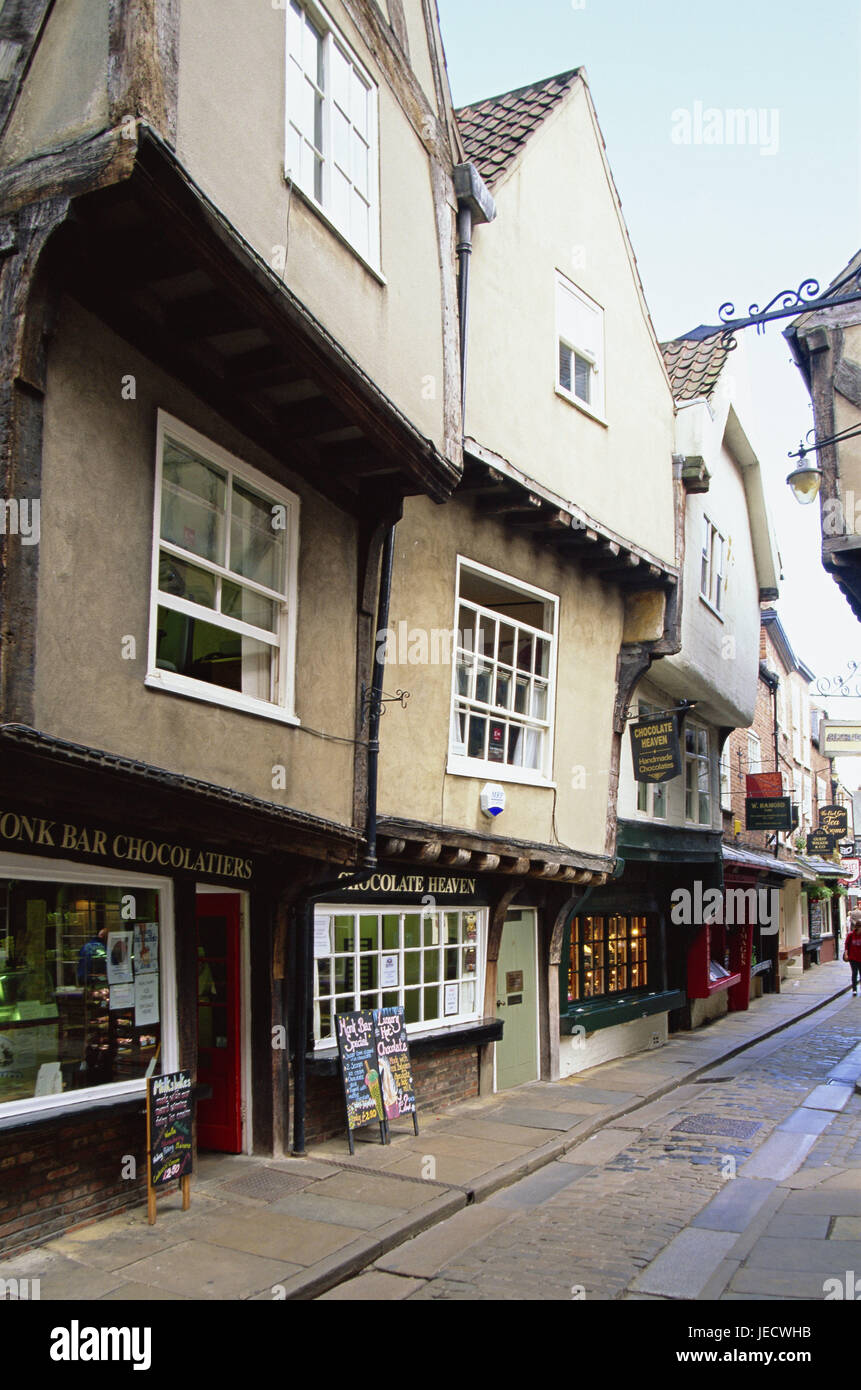 Great Britain, England, Yorkshire, York, part of town of Shambles, lane, houses, shops, Europe, destination, place of interest, building, structure, architecture, historically, culture, shops, pedestrian area, facades, tourism, old, Stock Photo