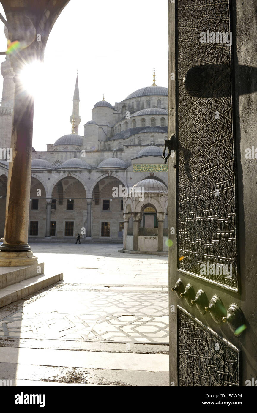 Turkey, Istanbul, sultan's Ahmed's mosque, blue mosque, view by an open goal, Stock Photo