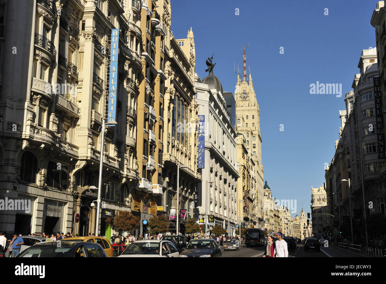 Spain, Madrid, grain Via, town traffic, Stock Photo