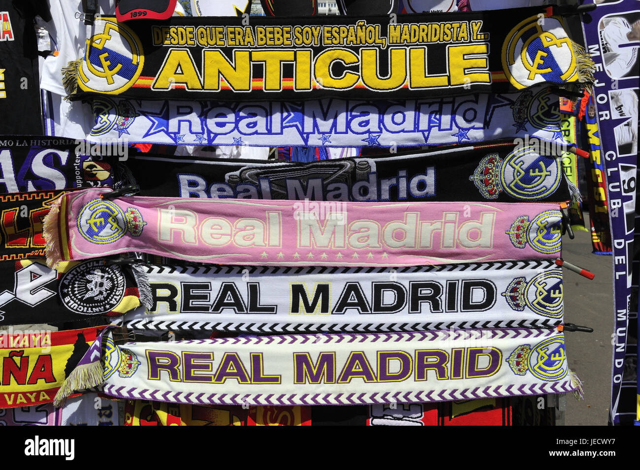 Spain, Madrid, fan article, different scarfs, Stock Photo