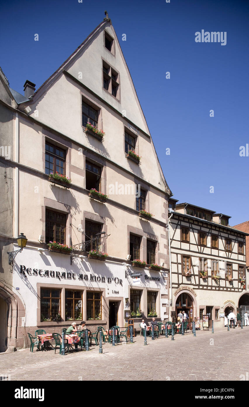 France, Alsace, Kaysersberg, restaurant, Stock Photo
