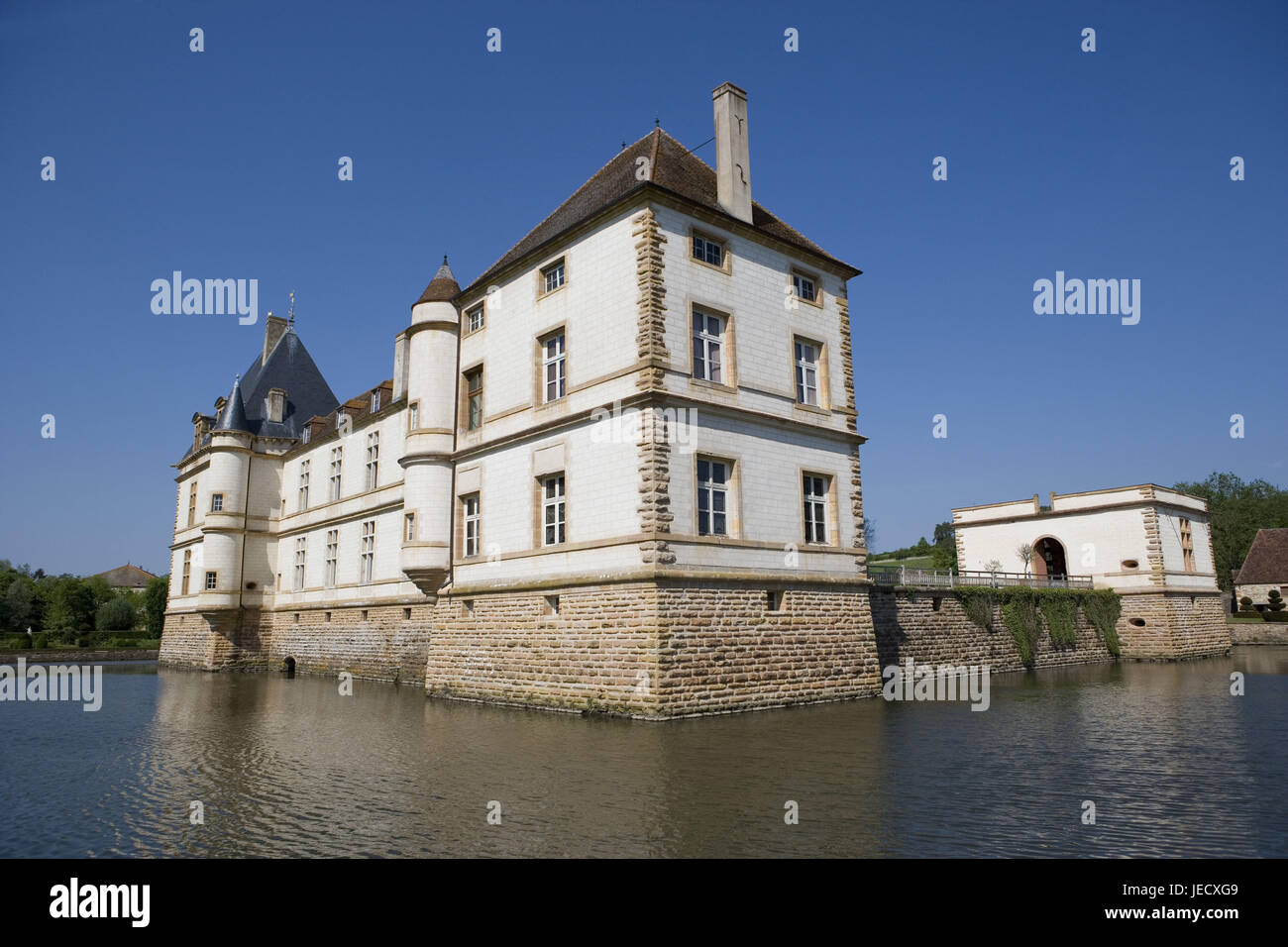 France, Burgundy, Department Saone-et-Loire, Cormatin, moated castle, Stock Photo