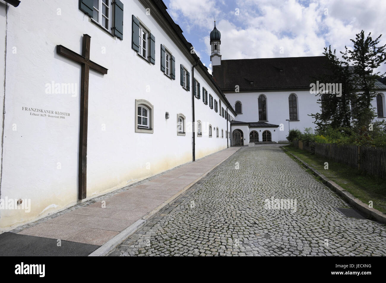 Germany, Bavaria, to feet, Franciscan's cloister, minster, facade, cross, Stock Photo