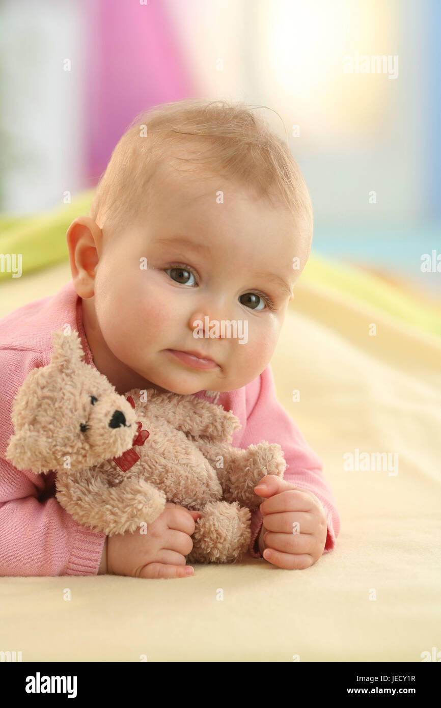 Baby, 5 months, happily, view camera, Stock Photo