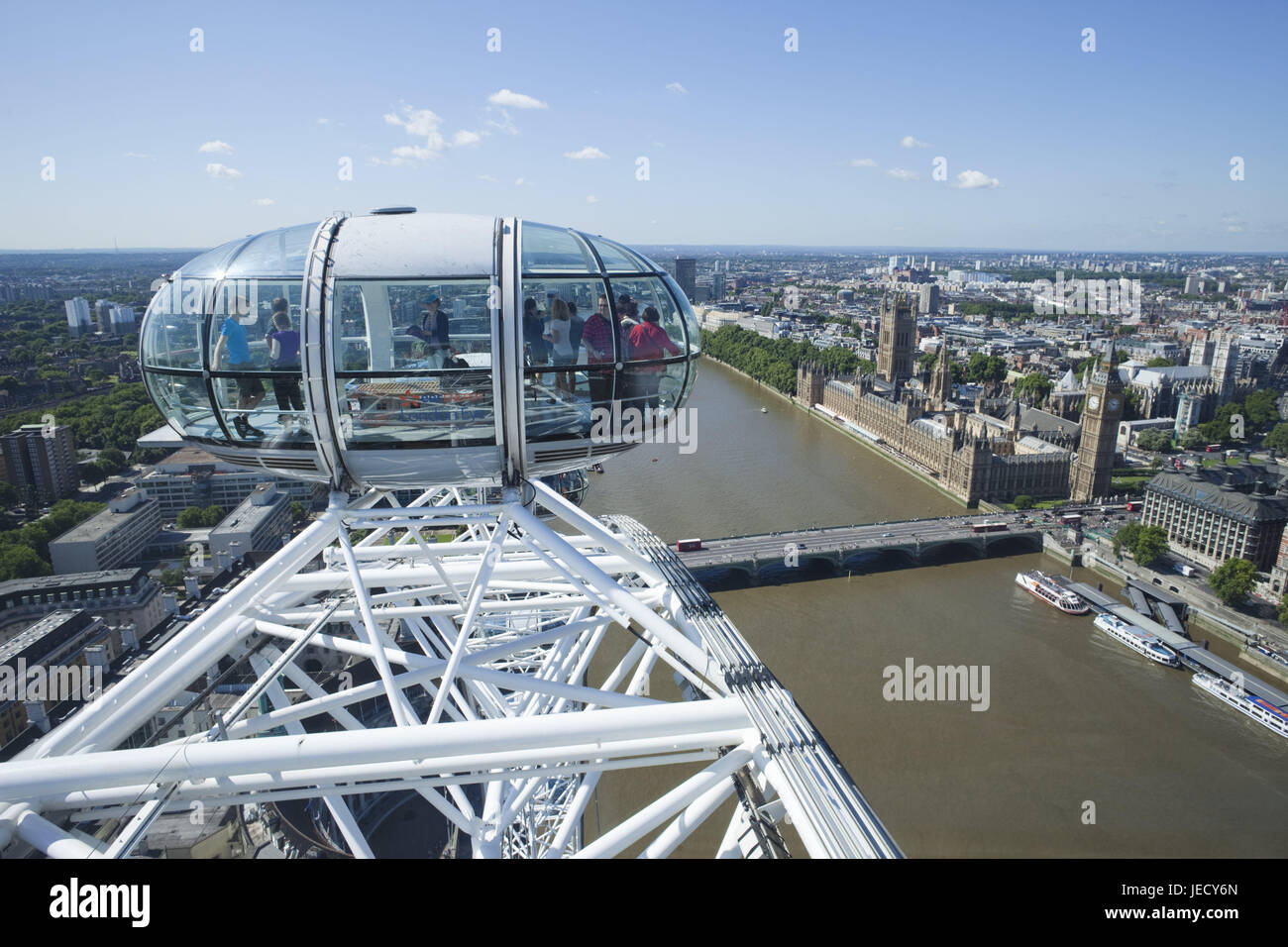 England, London, Westminster, the Thames, view of London Eye, passenger's cabin, town, town view, architecture, modern, aerial shots, tourist, tourism, sunshine, view, river, Stock Photo